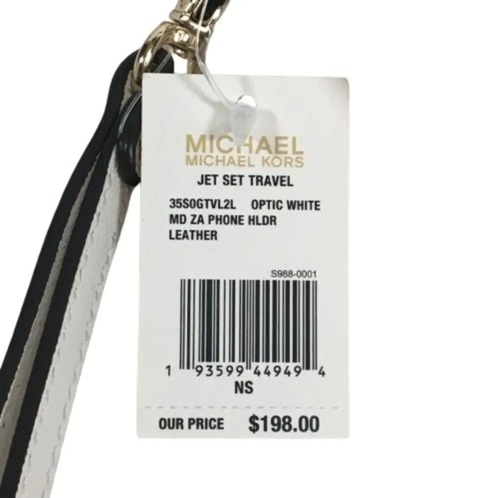Michael Kors Phone Case Wristlet Wallet Jet Set Travel Leather Zip Optic White